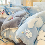 Soe lumehelbe fliis neljaosaline komplekt, kahepoolne fliis paksendatud piima fliis voodilina kolmeosaline komplekt 1.5m bed