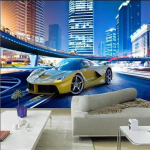 Kollane autotapeet Linn &Ouml;ine maastik 3D Seinatapeet Moodne Isiksus Restoran Klubid Tapeet Dekoor 250 cm(W) x 160 cm(H)