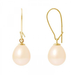 PERLINEA - Boucles d'Oreilles - V&eacute;ritables Perles de Culture d'Eau Douce Poires 9-10 mm Rose Naturel - Or Jaune - Bijoux Femme