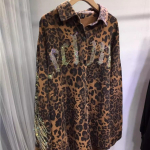 Suures suuruses Hot Drilling Wings s&auml;rk Kerge luksuslik leopardjakk avar keskmise pikkusega naiste pluus 4XL kohv