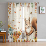T&auml;nup&uuml;ha Eukal&uuml;pti Leht K&otilde;rvits P&auml;evalill Orav &Otilde;hulised Kardinad Laste Elutuppa Voile Aknakardinad T&uuml;llkardinad W135 x H114cm