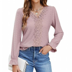 YYFS Naiste mood vabaaja kevads&uuml;gise &uuml;hev&auml;rvilise tr&uuml;kiga pikkade varrukatega V-kaelusega pluusid ja s&auml;rgid S valge