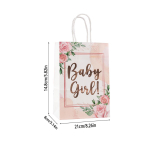 6pcs Baby Girl Party Bags Rose Gold print Floral Paper Candy Gift Bags for Guest Baby shower girl birthday Party Decoration 21x14.8x8cm