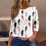 Naiste mood vabaaja &uuml;mmarguse kaelusega 3/4 varrukatega vaba tr&uuml;kiga T-s&auml;rk naiste topp L sinine