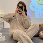 Naiste fliisist pidžaamakomplekt talvine pikkade varrukatega naiste pidžaama 2-osaline p&uuml;kstega komplekt &Uuml;hev&auml;rviline t&otilde;mblukuga pidžaamakomplekt Naiste koduriided M