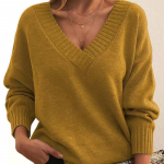 S&uuml;gistalvine Uued Suures suuruses Pullover Kampsunid Naistele Mood vaba V-kaelusega vabaaja kootud kampsun Naine Soliidne Elegantne Lihtne Soe Kudumid 24598 4XL ingver