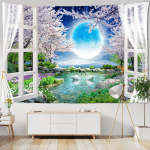 Aken Maastikuvaibad Kaunistamiseks 3D Romantiline Lillede Gobel&auml;&auml;n Kodumaal Ps&uuml;hhedeelsed Metsvaibad Seinariide W150xH100cm