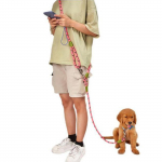 Tugev koerarihm, k&auml;ed vabad jalutusrihmad, rihm, &otilde;la, kahe otsaga pol&uuml;estrist t&otilde;mbek&ouml;is, tugev koerte jalutaja jaoks roosa