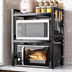 Multifunktsionaalne hoiurest 3-astmeline pikendatav lauapealne k&uuml;psetusrest 6 konksuga k&ouml;&ouml;giriiul, maitseaineriiul, k&ouml;&ouml;k must