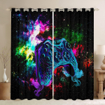 M&auml;nguriiulid poiste m&auml;ngutuppa, Teismeliste laste m&auml;ngurikardinad T&auml;htede Universum Ruuduline M&auml;ngukontrolleri Prindiga Aknakardinad 100W130H(CM)40x51in&rod pocket