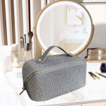 Open Flat Toiletry Pouch Make up Organizer for Girls with Divider and Handle Makeup Bag Travel