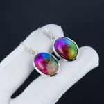 Looduslik Vikerkaare P&auml;ikesekvarts Kivist 925 Sterling H&otilde;bedast K&otilde;rvar&otilde;ngas, K&auml;sitsi Valmistatud Boho H&otilde;bedast Ehted Ripatsiga K&otilde;rvar&otilde;ngad, Kihluse Kingitus 1.57" roheline