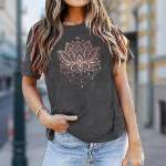 Naiste suvine T-s&auml;rk Print Lotus Flower l&uuml;hikeste varrukatega T-s&auml;rgid Juhuslikud tr&uuml;kitud topid XS hall
