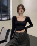2023. aasta s&uuml;gisene Slim Fit Ice Silk pikkade varrukatega k&auml;rbitud topp naistele XL