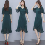 Elegantne Suvi 2021 Satiinist ja Sifonist Pikk Kleit L tumeroheline v&auml;rv