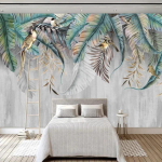 Moodne 3D seinamaal Skandinaavia stiilis tapeet Taimelehed Linnud Foto seinamaal Elutuba Magamistuba Kodu Dekoratsioon Fresko 200 cm(W) x 140 cm(H)