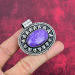 Charoite Handmade Gemstone Pendant, 925 Solid Sterling Silver Pendant Antique Jewelry, For Engagement Gift 1.85 Inches lilla