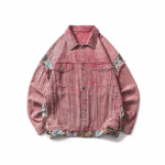 Naiste teksajakk Retro vana kevade ja s&uuml;gise disain Sense of American denim r&otilde;ivad etnilises stiilis liibuv vintage mantlid S roosa