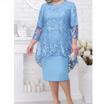 Suure suurusega kleit, Naiste &otilde;htukleit, Raske t&ouml;&ouml;stuse pits tikandiga kaheosaline komplekt, Temperamentne, Igap&auml;evane, Slim-fit XL helesinine v&auml;rv