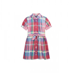 Polo Ralph Lauren Kleit Ss24 Ruuduline Krae &Uuml;he Rinnaga Lips L&uuml;hike Varrukas Lastekleit Punane CWPODRSG3D20772-600 L