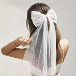 1 tk valge v&otilde;rk imiteeritud p&auml;rliga streameriga vibuklamber, retro lihtsa temperamendiga pruudi pulmavoor sweet pruutneiu juukseklamber