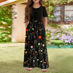 T&uuml;drukute pikk suvekleit - l&uuml;hikeste varrukatega taskutega maksikleit 4-14-aastastele 120