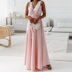 2025 Suvine Paeltega &Uuml;hev&auml;rviline V-kaelusega &Otilde;htune Pikk Kleit Extra Extra Large roosa