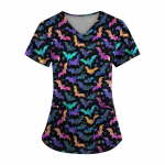 Suures suuruses tr&uuml;kitud Scrub t&ouml;&ouml;vormi topid Naistele V-kaelusega Halloweeni tr&uuml;kiga l&uuml;hikeste varrukatega l&otilde;busad T-s&auml;rgid taskutega t&ouml;&ouml;riiete T-s&auml;rk XXXXXL