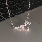 Roosa tsirkoonist armastuse vibu kaelakee naistele t&uuml;drukutele armas elegantne peo ripats v&otilde;lukett kaelakee peoehted aksessuaarid