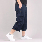 Meeste Lihtne Multi Pocket Cargo Shorts P&uuml;ksid Elastsed P&uuml;ksid Suvine vabaaja 5XL tumesinine v&auml;rv