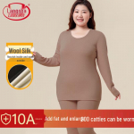 Langsha Women's Plus Size Wool Silk Blend Thermal Underwear Set 5XL