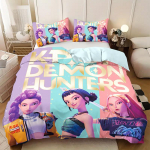 KPop D-Demon Hunters Voodipesukomplekt &Uuml;hekohaline Halloweeni Kost&uuml;&uuml;m Voodipesukomplekt - 2-3 Osaline Tekk Tekikott Padjap&uuml;&uuml;rid US Twin(172x218cm)