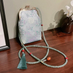 Hiina stiilis mooruspuusilkk suudlukk-telefonikott - Etniline p&auml;rlitega crossbody Hanfu ja Qipao jaoks