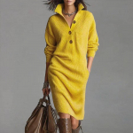 Naiste kleit, p&otilde;lvepikkusega kampsunkleit, pikk lahtine &uuml;hev&auml;rviline kootud pikk kleit XL kollane