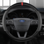 Auto s&uuml;sinikkiust+nahast 37-38CM Roolikate libisemisvastane Ford Focus 2 3 MK1 MK2 MK3 jaoks Auto sisustus BLACK O SHAPE