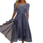 O-kaelusega Half Elegent Beauty Daami Kleit Flowy Hem Pruutneitsi &scaron;ifoonist lapiline kleit Elegantne heegeldatud pitsvarrukatega Ebaregulaarne Midi kleit k&uuml;lalistele XL lilla