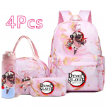 4 tk/komplekt Anime Demon Slayer Tr&uuml;kitud Seljakott K&auml;ekott Pinal 750 ml Pudel Teismelisele Poisile T&uuml;drukule Koolikott Suure Mahutavusega Veekindel Raamatukott