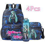 4 tk/komplekt Anime Hatsune Miku Tr&uuml;kitud Seljakott Suure Mahutavusega Raamatukott &Otilde;lakott Pinal koos 750Ml Veepudeliga Veekindel Koolikott black