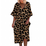 Suurused Leopard Keskpikkus Kleidid Poolvarrukaga Naiste Suvine Vabaaja Rannapeo Kleit L&otilde;tv Vintage Puhkus S khaki
