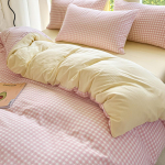 &Uuml;hev&auml;rviline pestud puuvillane neljaosaline komplekt - Lihtne ruuduline lina ja padjap&uuml;&uuml;ri komplekt - Kolmeosaline komplekt 1.5*2.0 [single quilt cover] beige