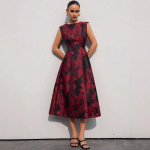 Naiste Retro Jacquard Midi Formaalne Kleit - Kerge Luksus Aastakoosolekuteks ja Seltskondlikeks S&uuml;ndmusteks L punane