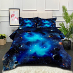 Kosmosgalaktika Astronaut Mugav Harjatud Tr&uuml;kis Paks Tekk Sulg Siid Puuvill Paksenenud T&auml;idisega Tekikate Kolmeosaline Komplekt 140*200cm blue