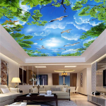 3D laemaalingud Roheline leht ja puuoks Maaling Taevane lagi Tapeet 200 cm(W) x 140 cm(H)
