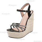 15CM Kiilud Kontsad Platvormid Sandaalid Paks Tald Avatud Varvas Kristallrihmad Naiste Moodsadsandaalid Zapatos De Mujer Suurus 34-42 34 valge