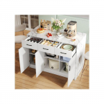 &Icirc;lot de cuisine - MUVOE - 120x60x90.5cm - Marbre blanc - 3 tiroirs - 3 portes