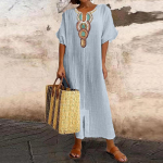 Puuvillane linane kleit naiste suvine vaba, vaba puhkuse rand Bohemian Long Sundress Solid Vestido Naiste riided L sinine