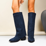 Moodne Tumesinine Denim T&uuml;kkiline Karvane Ruudukujuline Kontsaga Saapad Naistele P&otilde;lvepikkused Terava Otsaga Kontsad Kingad Naiste Trend Chelsea Saapad Mujer Gladiaator Saapad 39 denim sinine v&auml;rv