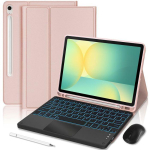 Coque Clavier pour Samsung Galaxy Tab S10 FE / S9 FE (10,9 ) Synth&eacute;cuir Rose avec Clavier R&eacute;tro&eacute;clair&eacute; + Souris + Stylet