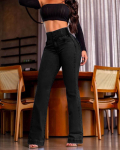 2025 Naiste Euroopa ja Ameerika Stiilis K&otilde;rge V&ouml;&ouml;koht Venivad Kitsad Bell Bottoms Denim P&uuml;ksid XS must