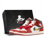 Jordan Air Jordan 1 Hobuse Aasta Kulumiskindlad Keskmise s&auml;&auml;rega Vintage Korvpallijalatsid Unisex Valge Punane DQ8426-105(Meeskond144-) 42